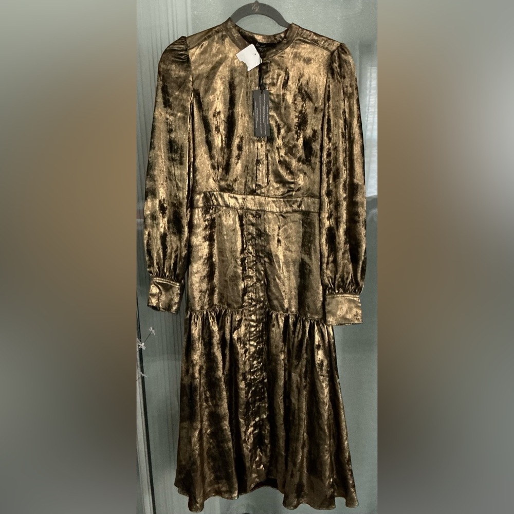 La Joie Women's Gold Button-Front Tiered Midi Dress